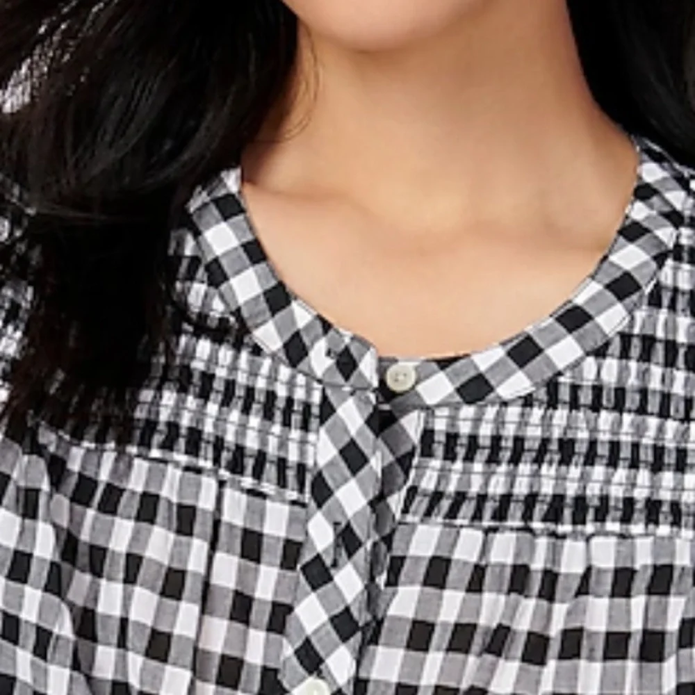 J crew new Smocked popover top in crinkle gingham‎